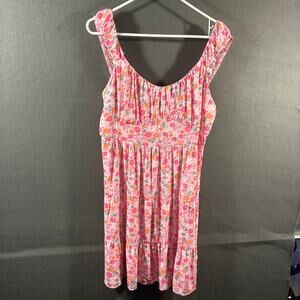 y2k women milkmaid mini dress large pink fairy ditsy floral cottagecore dainty
